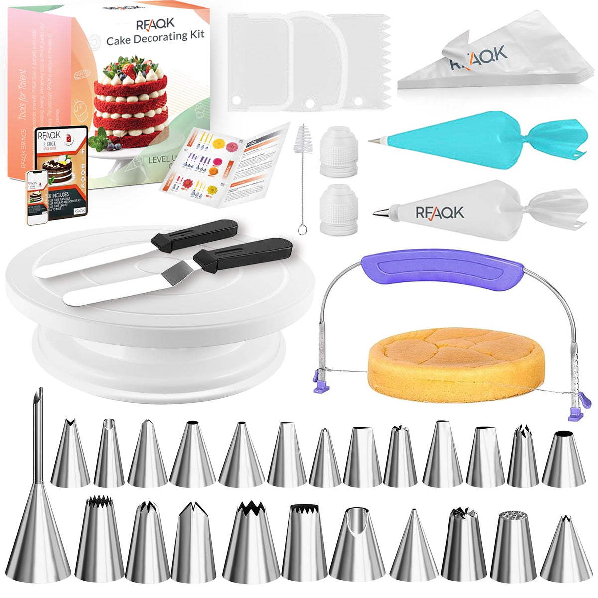 RFAQK cake turntable in action for smooth decorating and even icing.