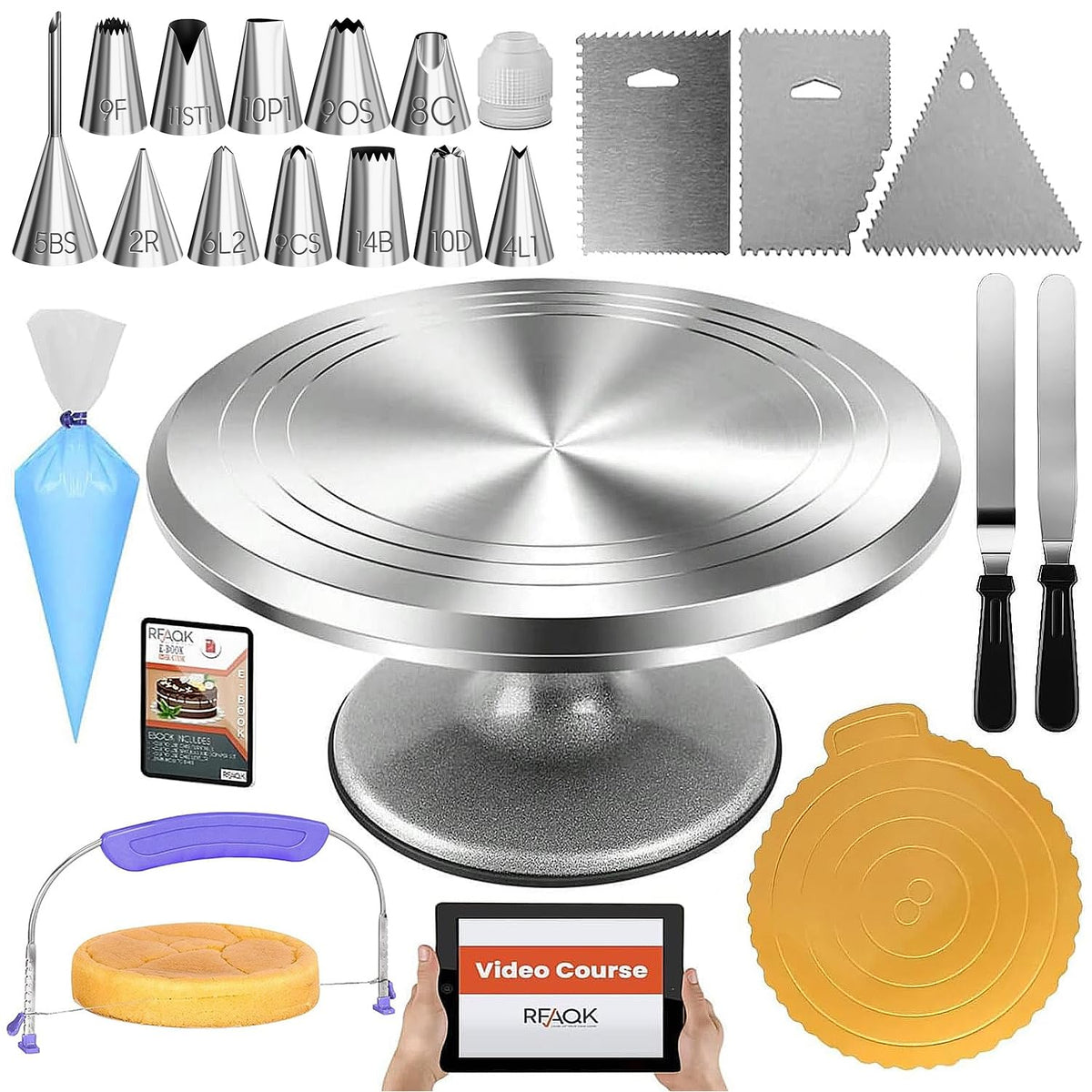 RFAQK rotating cake turntable stand for smooth decorating and stable cake positioning