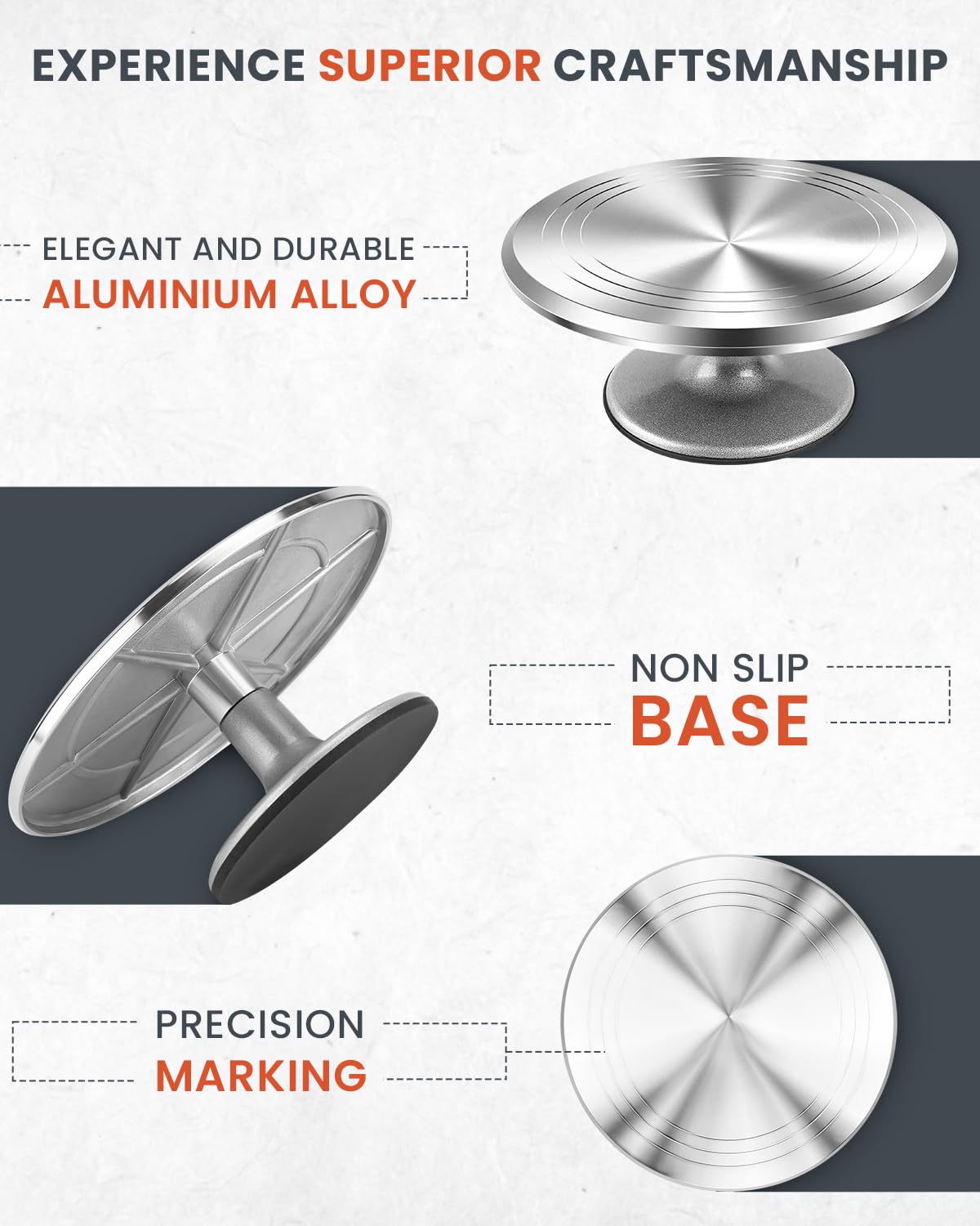 RFAQK rotating cake turntable enables access to all sides for frosting.