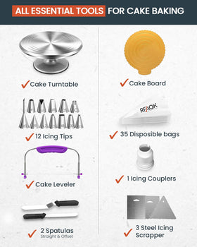 RFAQK stainless steel icing spatulas set enables precise frosting from sides and top