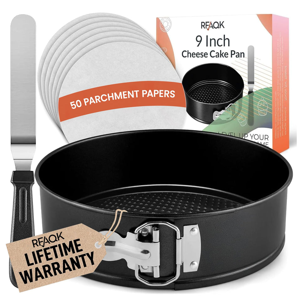 RFAQK 9-inch springform pan with leakproof design for cheesecake.