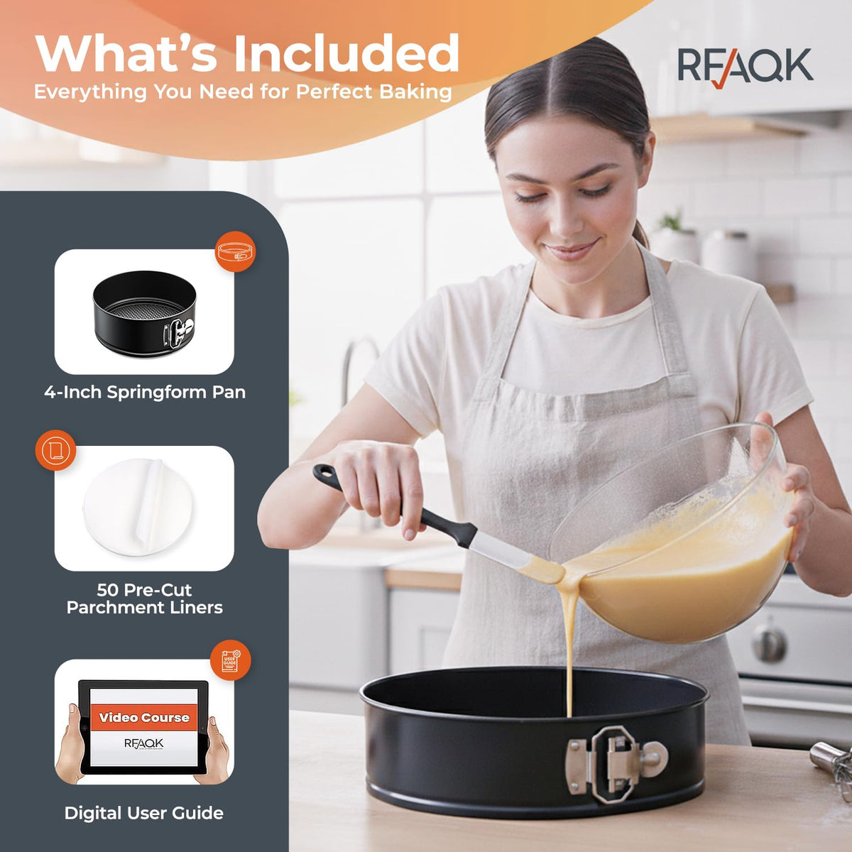 RFAQK removable bottom springform pans demonstrate easy release of delicate desserts