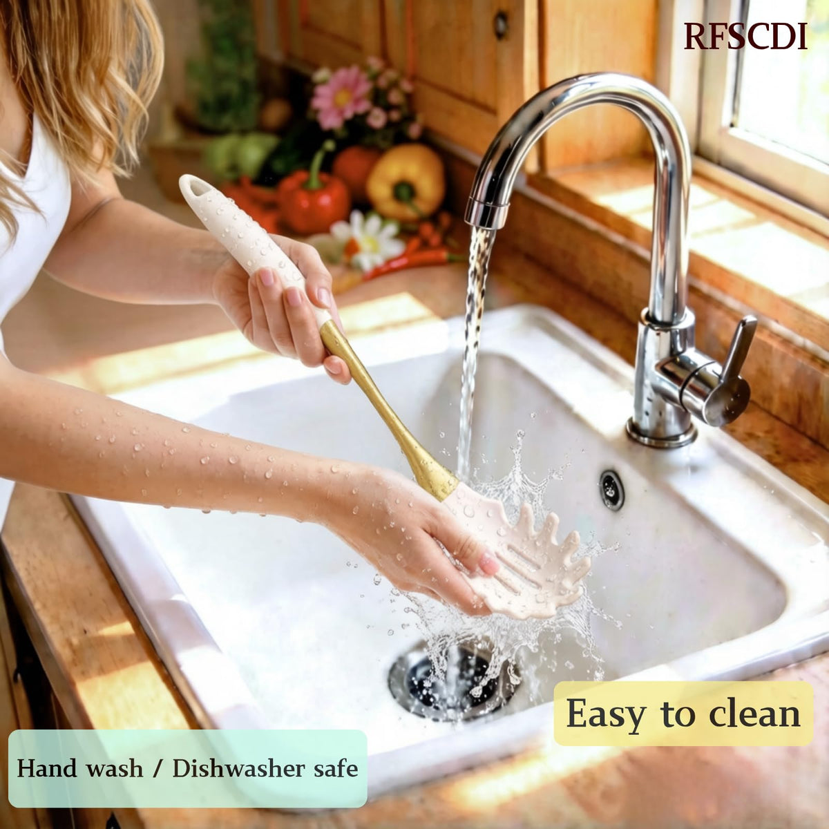 RFSCDI elegant white-gold silicone kitchen tongs for precise flipping and serving