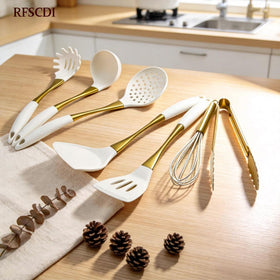 RFSCDI elegant white-gold silicone slotted-turner designed for effortless draining and sauteing