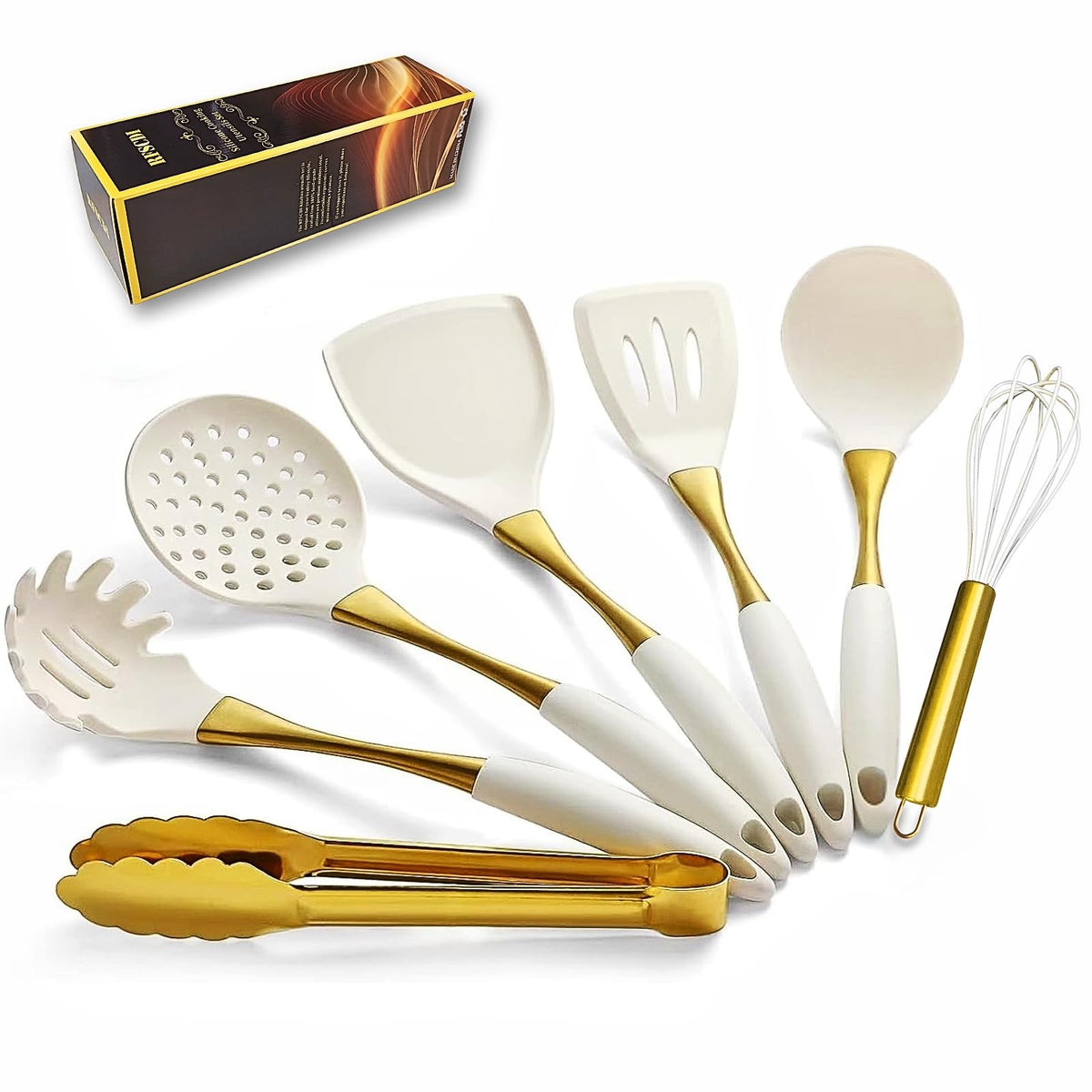 RFSCDI elegant white-gold silicone spatula ideal for nonstick pans and gentle flipping
