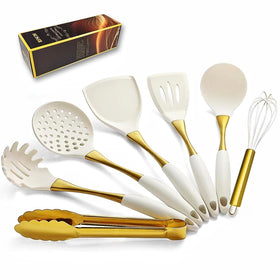 RFSCDI elegant white-gold silicone spatula ideal for nonstick pans and gentle flipping