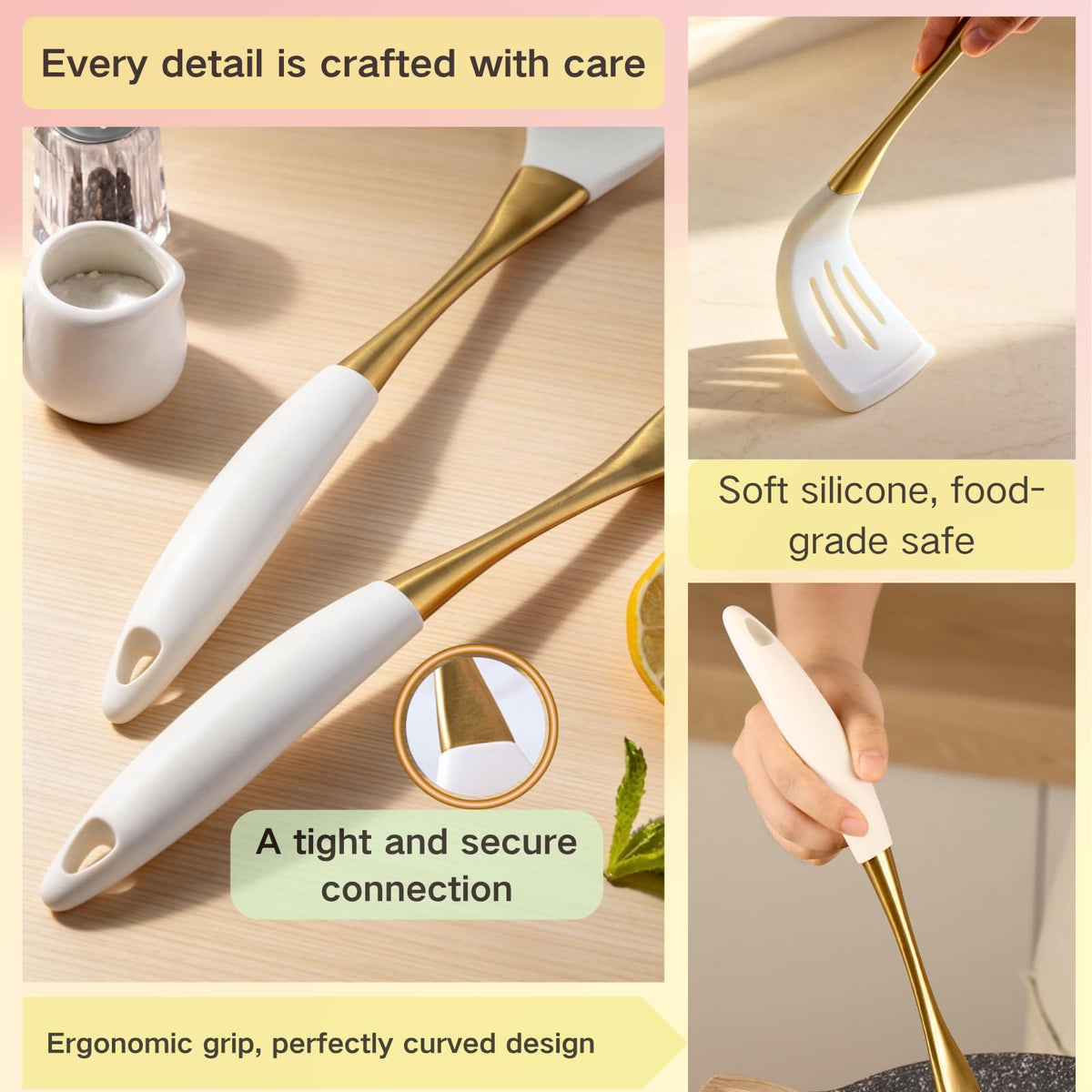 RFSCDI elegant white-gold silicone whisk for smooth mixing with minimal mess