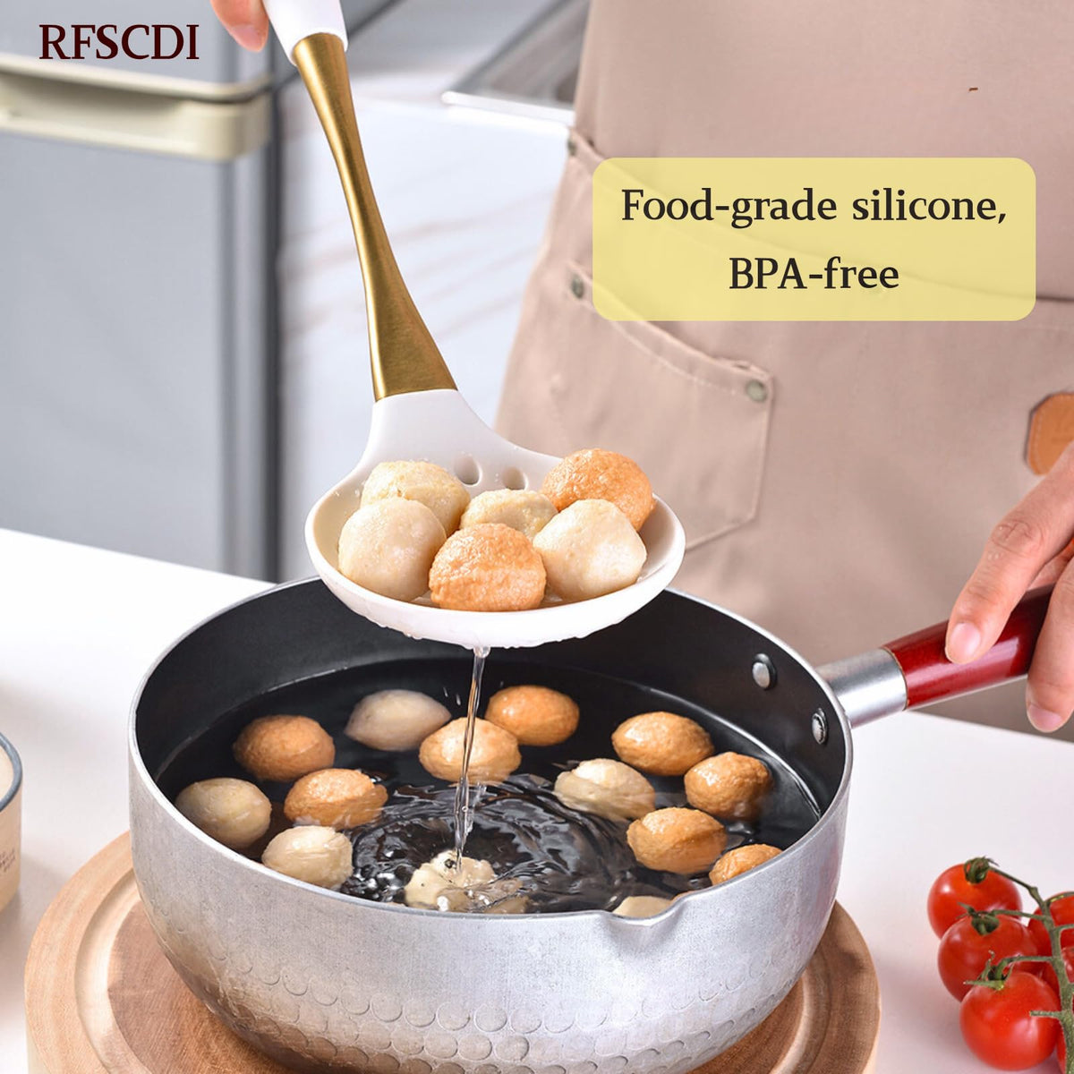 RFSCDI elegant white-gold silicone wok spatula for high-heat stir-fries