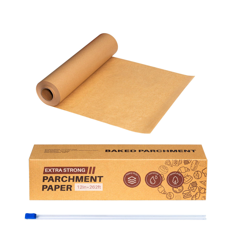 RGUNALS unbleached parchment roll 12x262ft supports easy baking and precise sheet sizing.