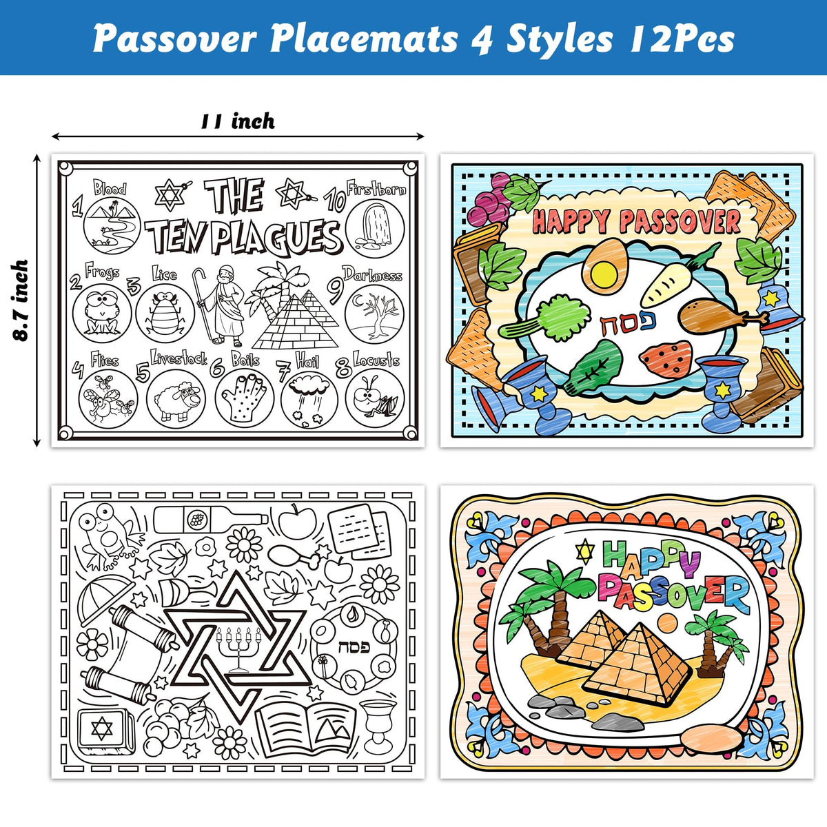 R HORSE 12-pack coloring table mats ideal for interactive dining and crafts.