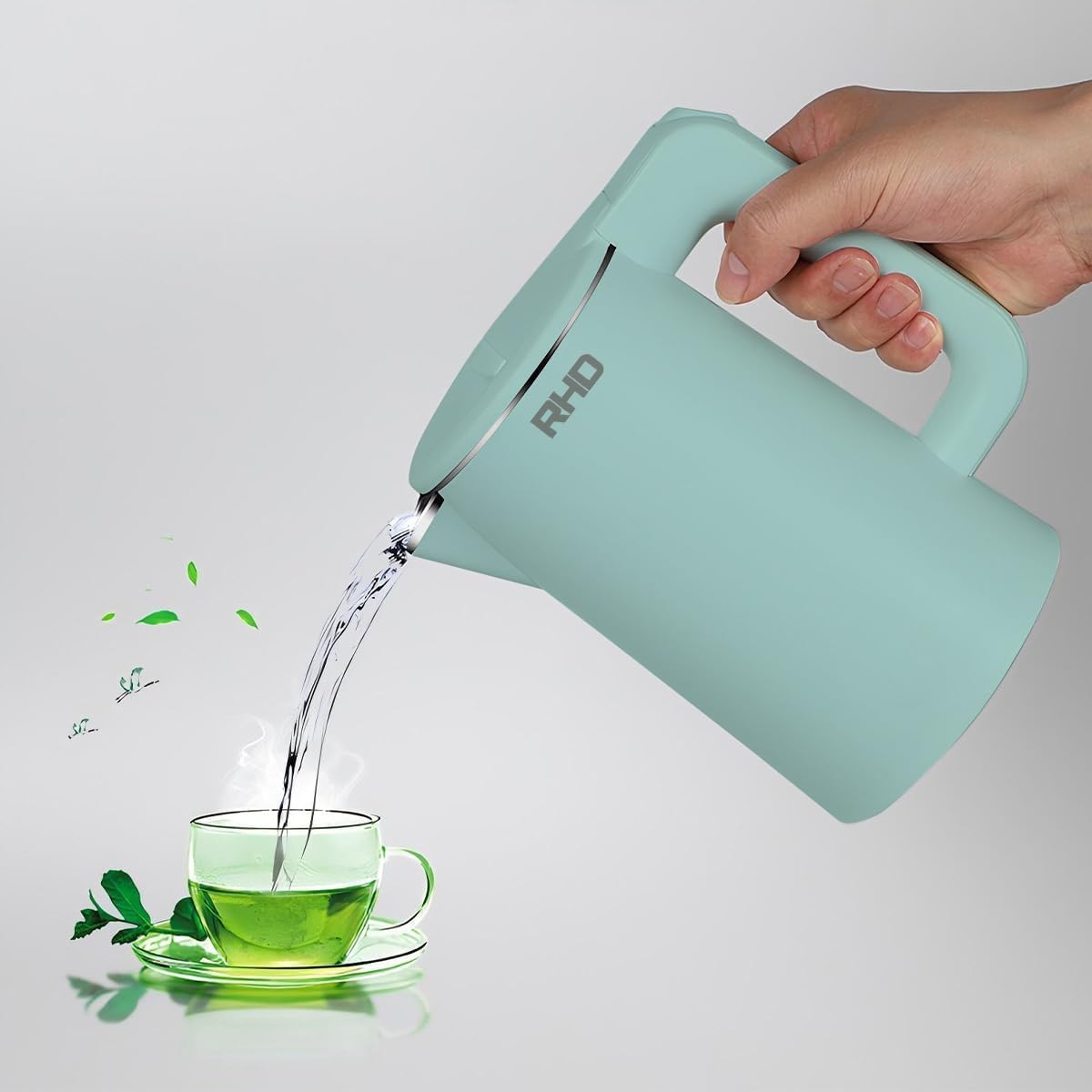 RHD green kettle interior stainless steel shown, promoting safe water contact and easy cleaning.