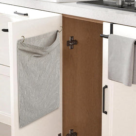 Ribbonlic bag rag cloth holder mounted behind a cabinet door for clutter-free storage.