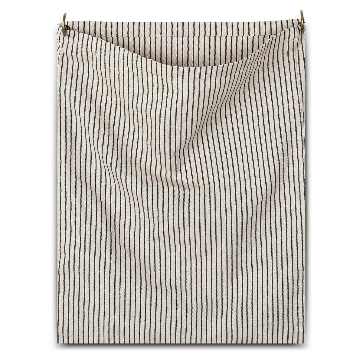 Ribbonlic bag rag cloth holder in vertical stripes, front view; organizes dish towels with vintage charm.