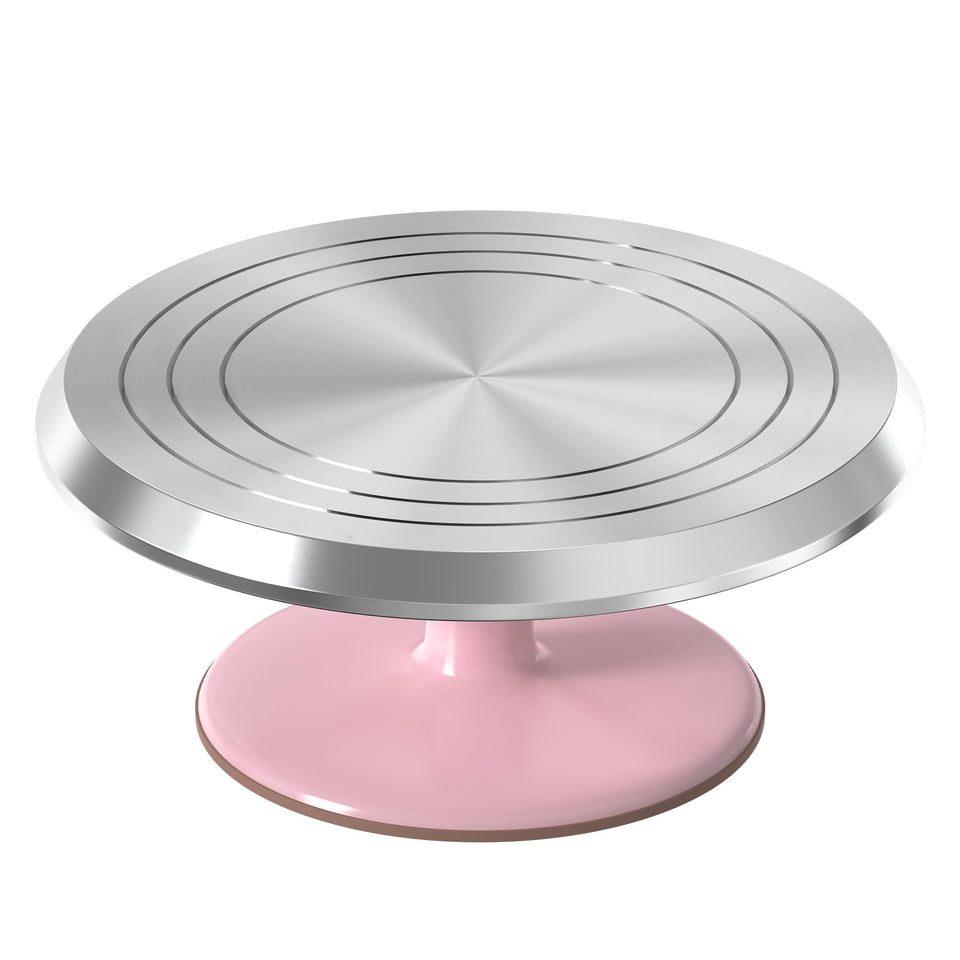 Riccle 12-inch pink aluminium cake stand base offers solid stability for precise decorating.