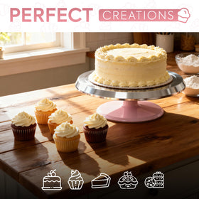 Riccle pink rotating cake stand ideal for baking classes and workshops.