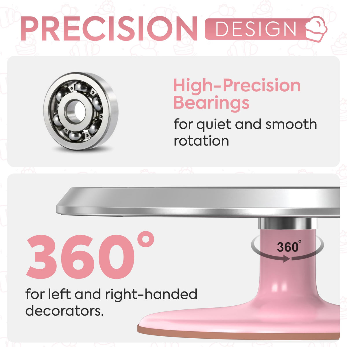 Riccle pink cake stand non-slip surface keeps your cake steady during decorating.