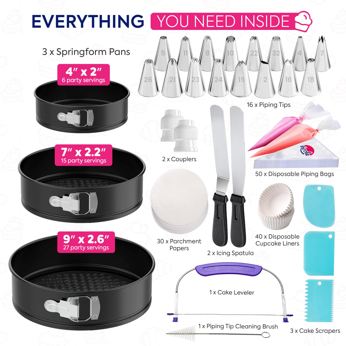 RICCLE 148Pcs 7-inch springform pan ensures even baking and clean edges.