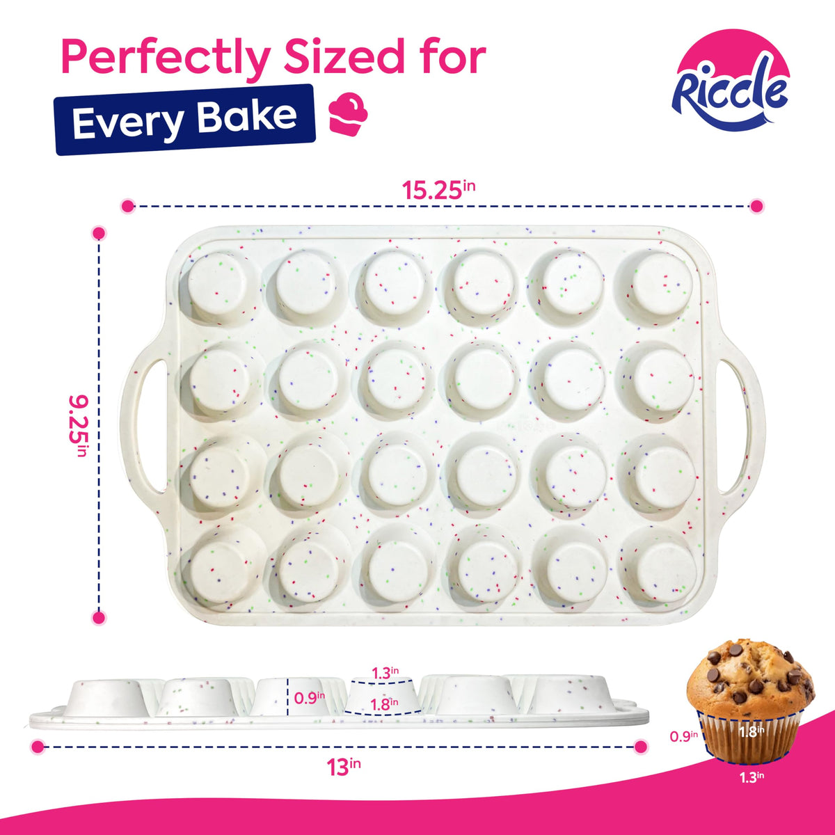 RICCLE nonstick 24-cup silicone muffin pan for easy release.