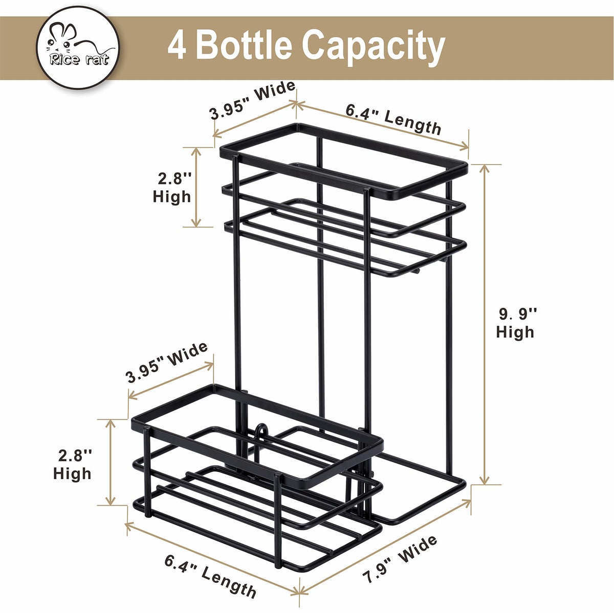 Rice Rat syrup bottle holder saves counter space while organizing bottles stylishly.