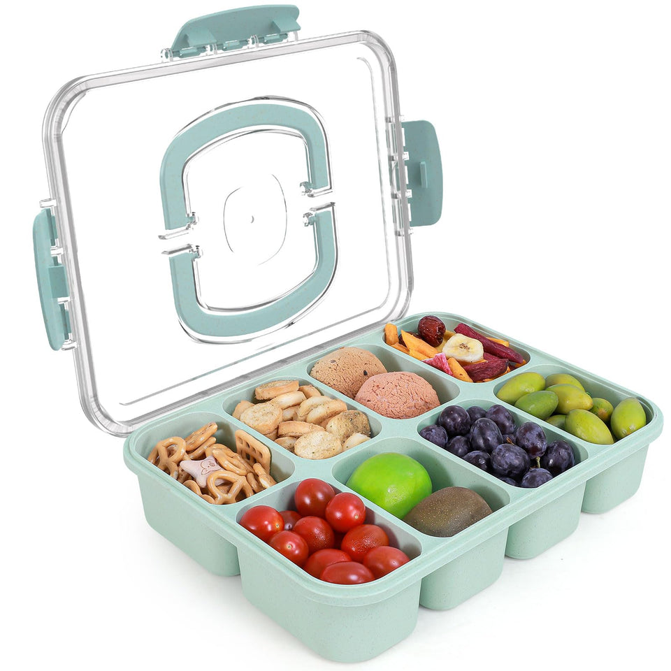 RicheMake Snackle Box container with lid and handle for convenient on-the-go snacking.