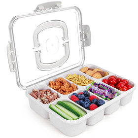 RicheMake Snackle Box overview with eight compartments for organized snacks.