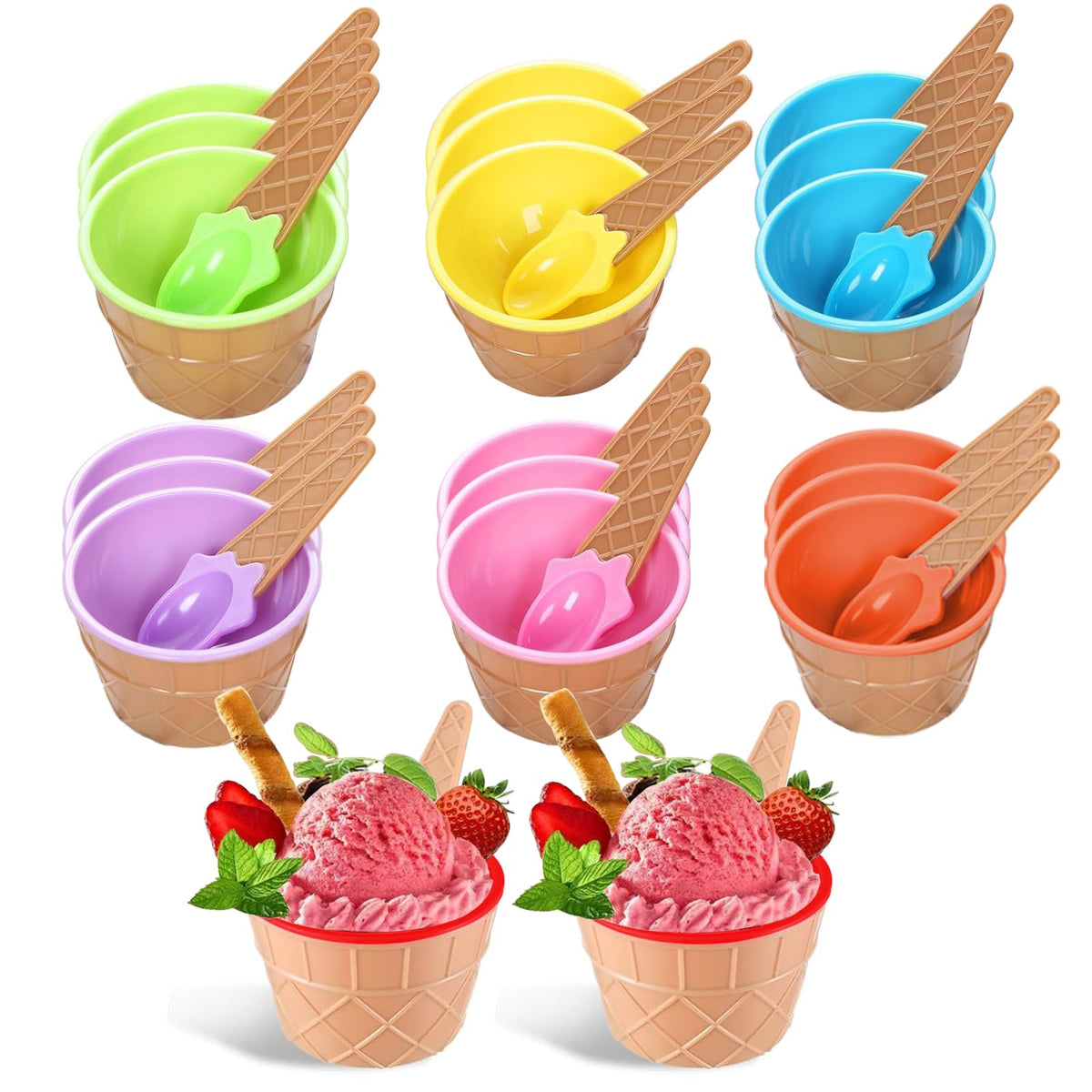 RICHSC-PAN colorful ice cream bowls for kids parties, ideal for dessert displays.