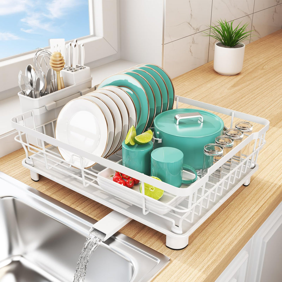 Ricobes dish drying rack on the counter with drainboard keeps dishes dry and organized