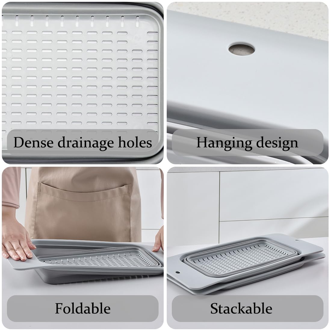 Rictine foldable colander with wall-mount hole saves countertop space.