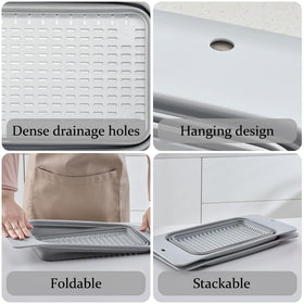Rictine foldable colander with wall-mount hole saves countertop space.