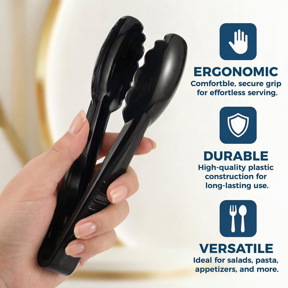 Ricvan heavy-duty plastic tongs for BBQ, easy handling near grills