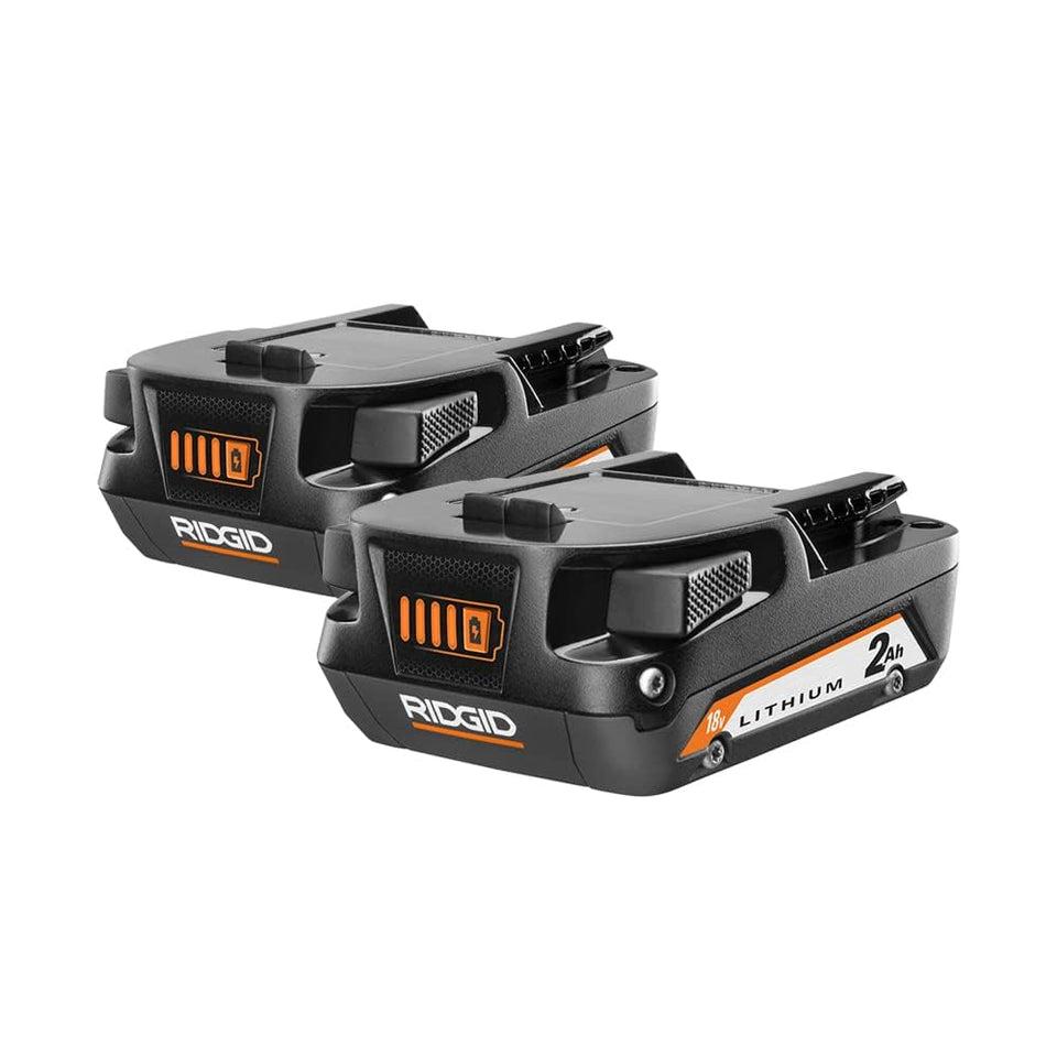RIDGID 18V compact lithium-ion battery 2-pack powering cordless tools reliably