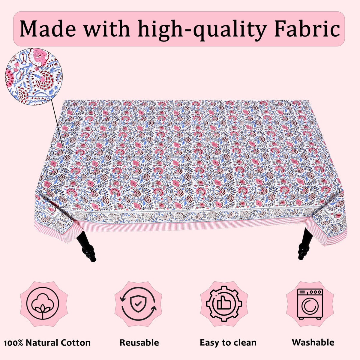 Ridhi 60x60 tablecloth suitable for four-seat setups.