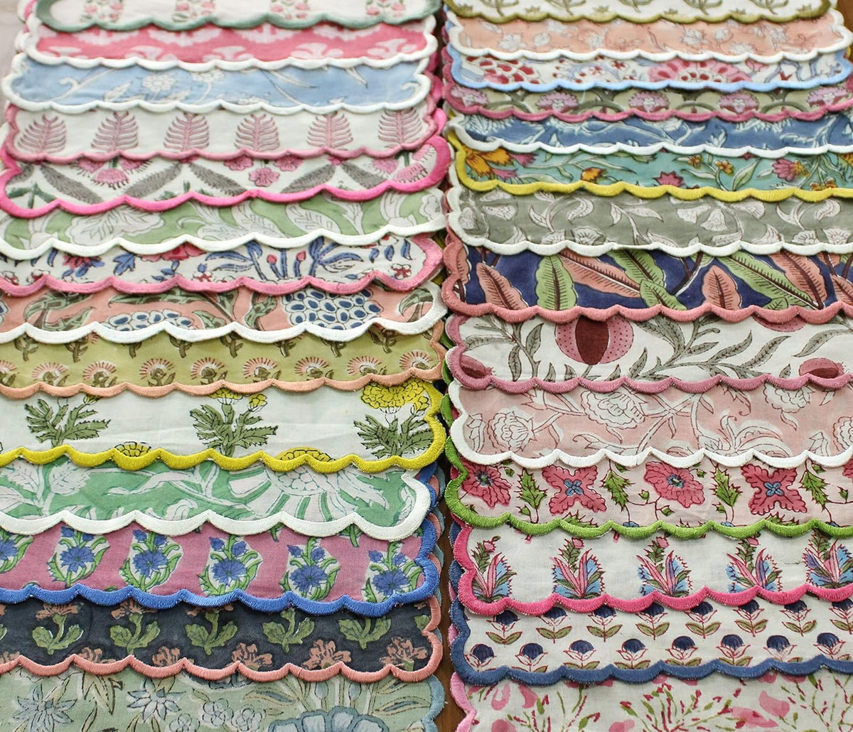 Ridhi cloth napkins with embroidered corners for elegant table settings