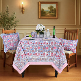 Ridhi cotton tablecloth with strong weave and neat hems.