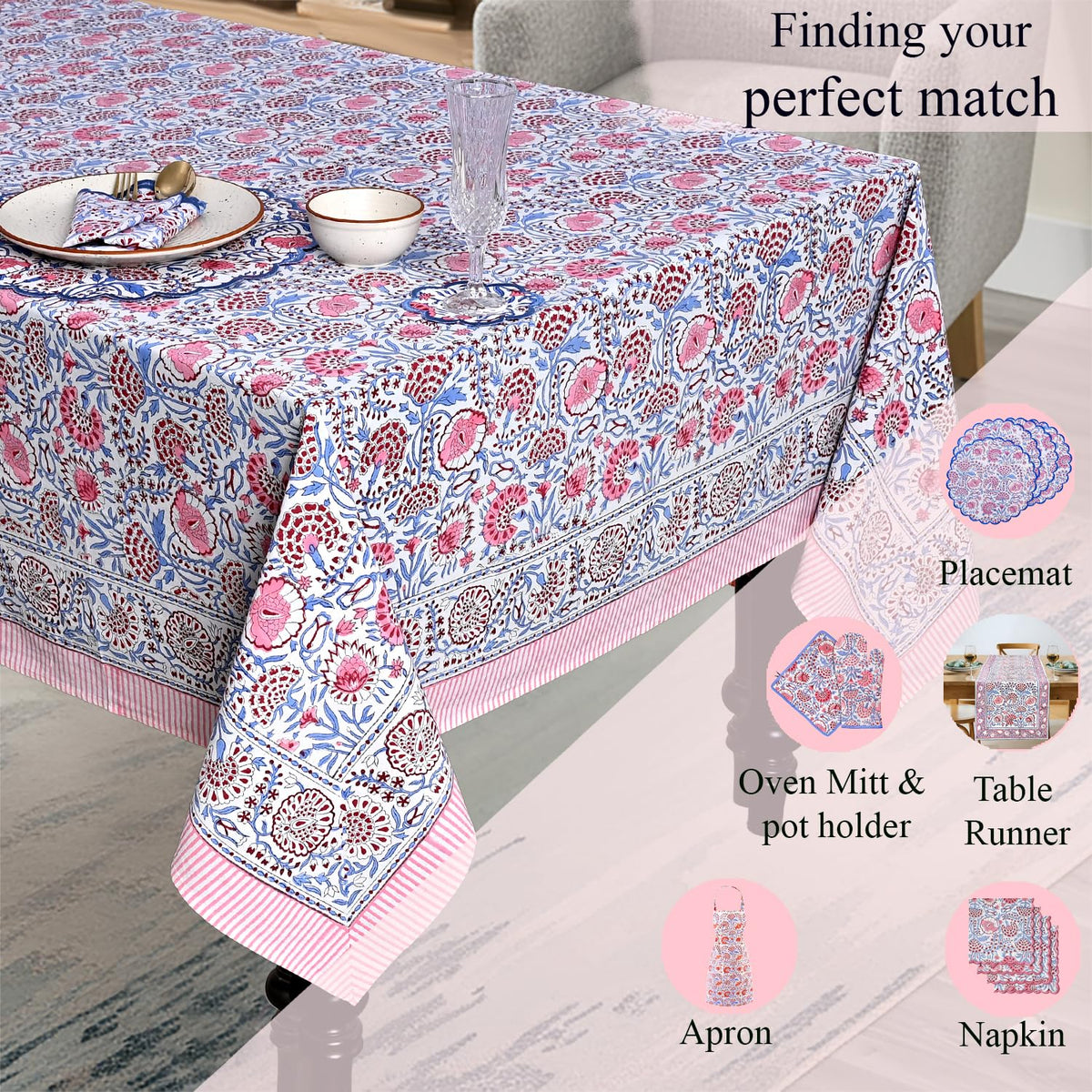 Ridhi durable cotton tablecloth with soft feel for daily use.