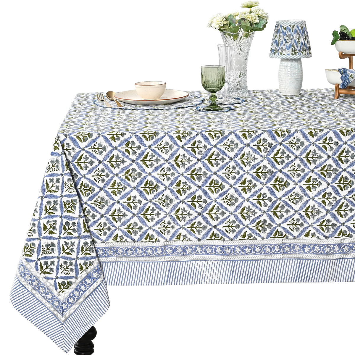 Ridhi steel blue 60x60 square tablecloth for warm farmhouse dining
