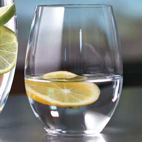 Dishwasher-safe Riedel O glass in contemporary kitchen setting.