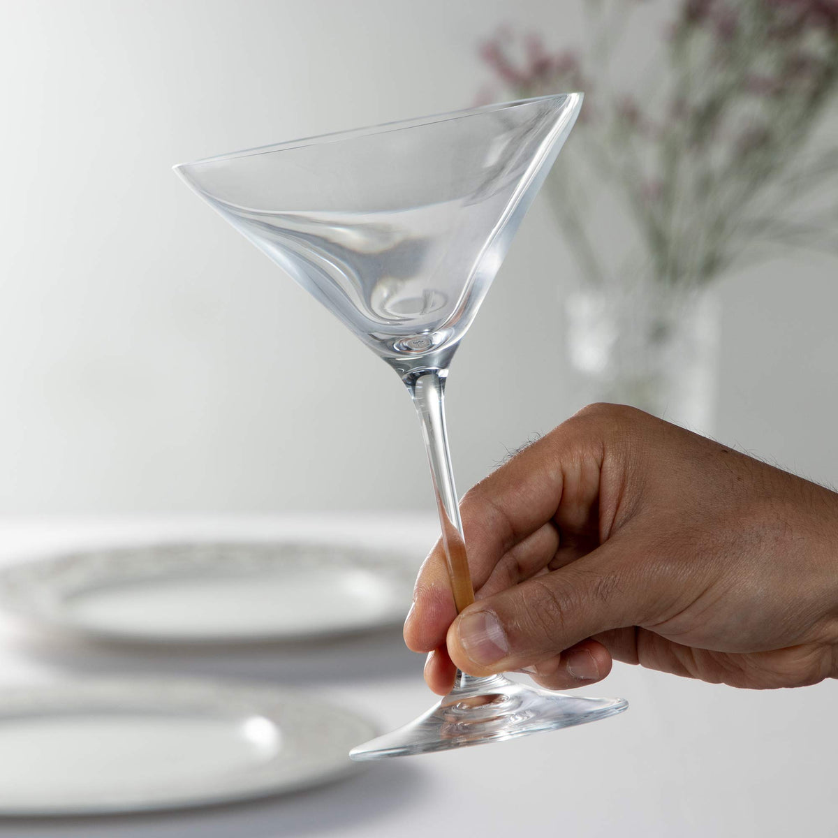 Riedel Vinum XL martini glasses closeup show crystal clarity for cocktails.