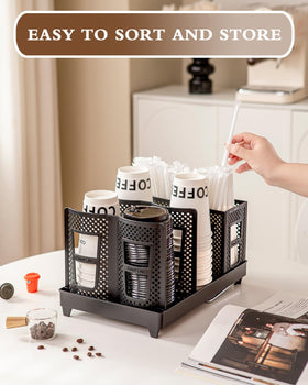 Riiriou six-compartment organizer highlights space-saving design ideal for busy counters.
