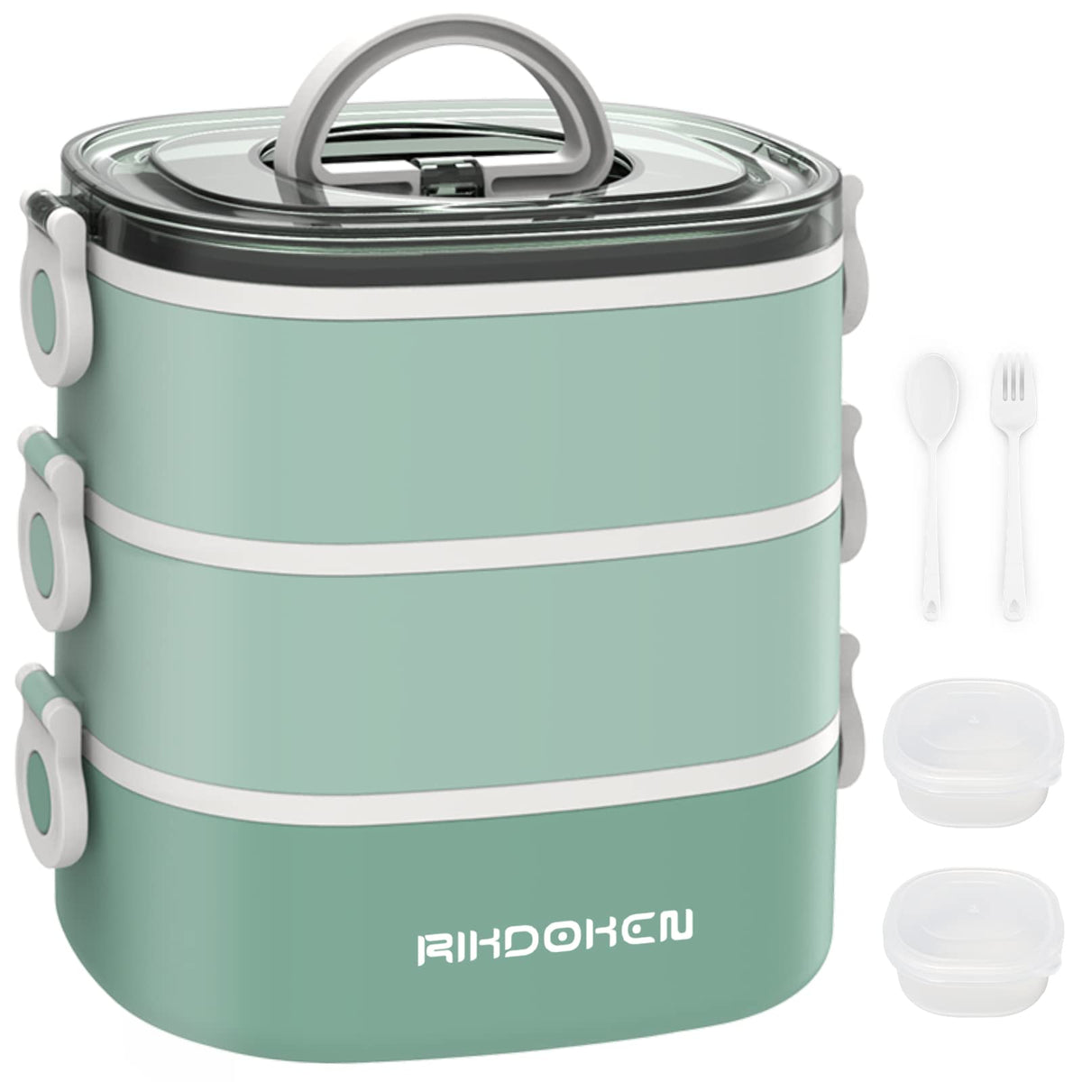 RIKDOKEN lunch box with three-layer stackable design for versatile portions.