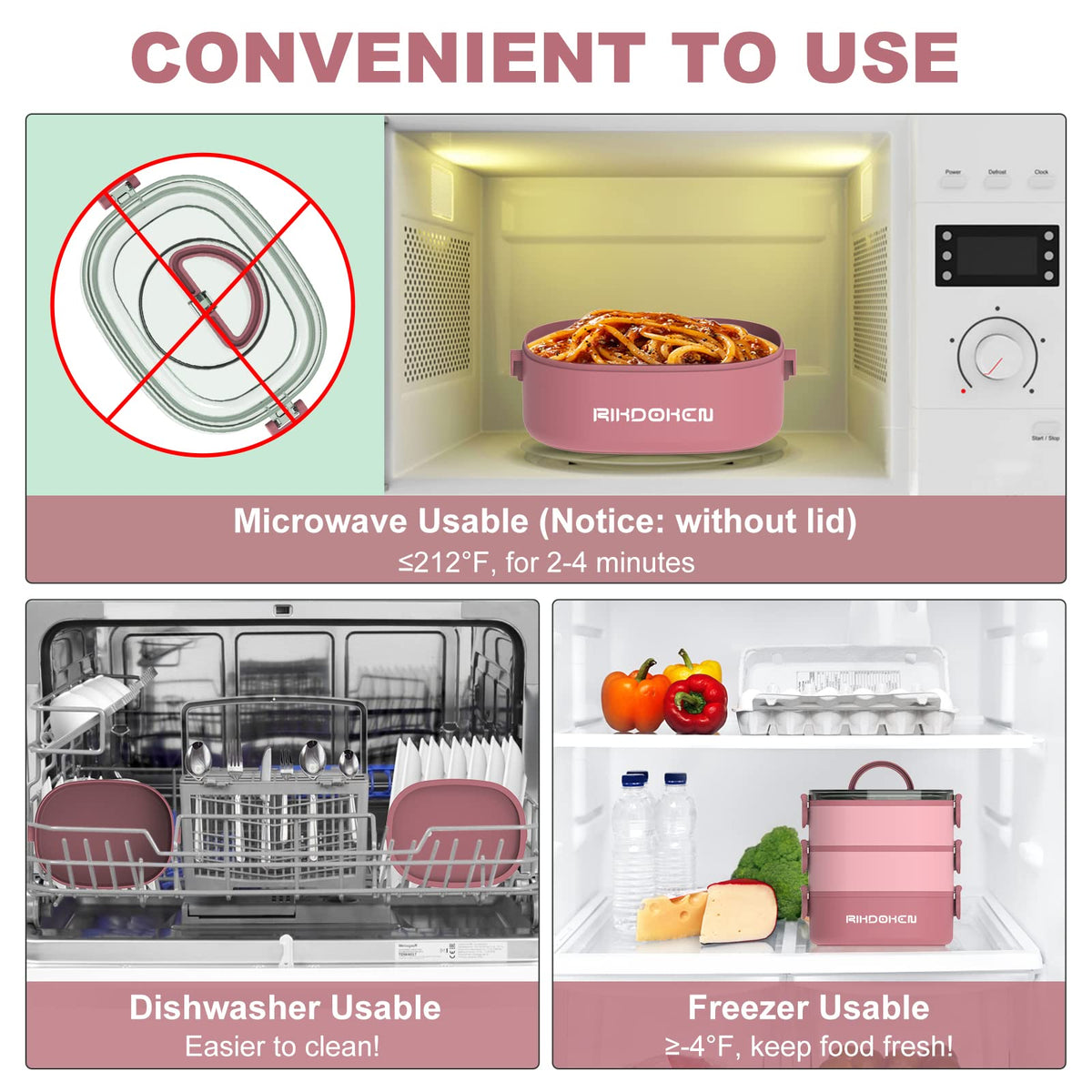 RIKDOKEN dishwasher-safe parts simplify cleaning after meals.