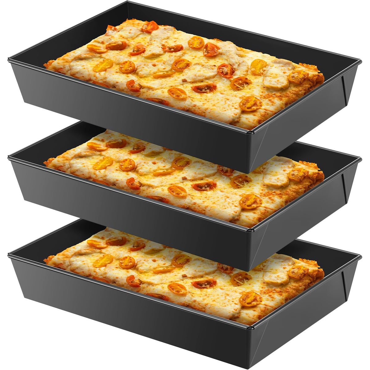 RimCereal Detroit style pizza pan 3 piece set in 10x14 rectangle for even baking