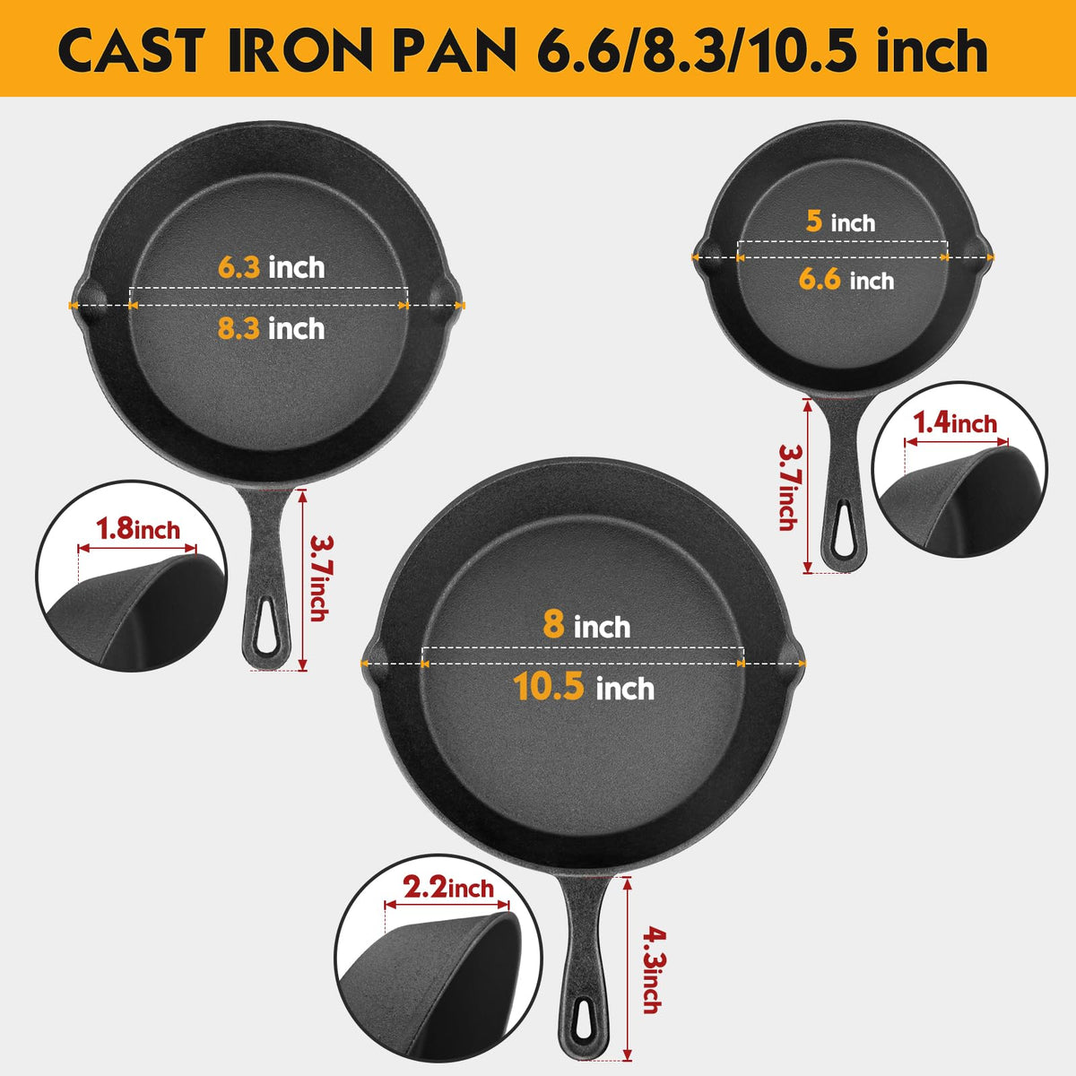rincentd 8-inch cast iron skillet ready for searing and even heat distribution