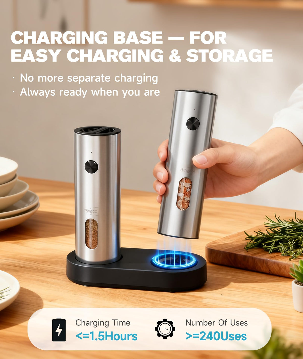 Ringco 110ml capacity reduces refills during cooking.