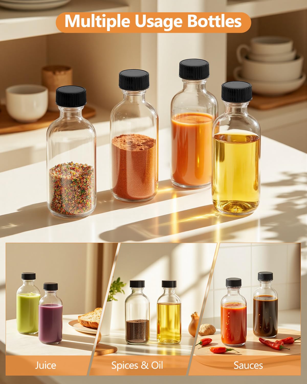 Rionisor glass bottle suitable for juices, syrups, and oils.