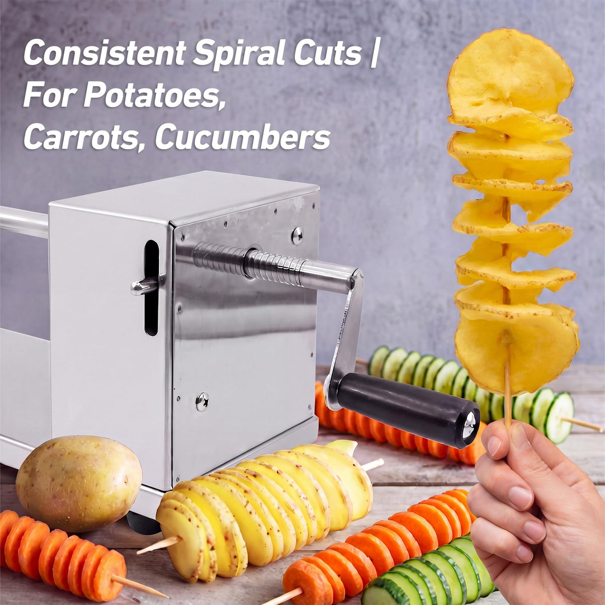 RioRand hand crank operation enables controlled effortless slicing for quick snacks