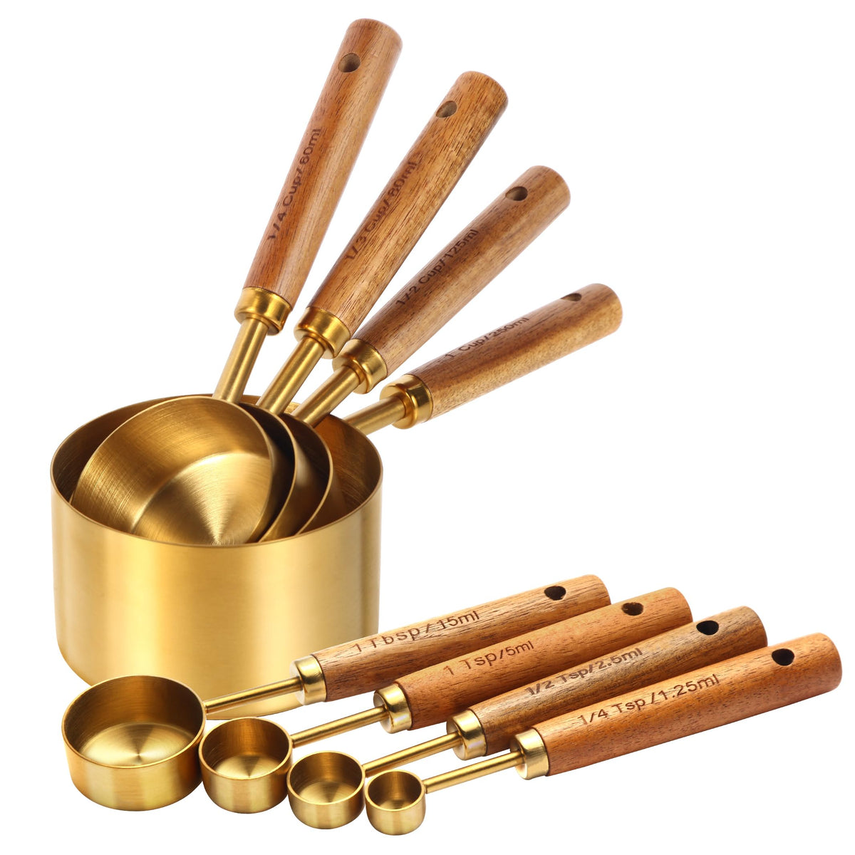 Riqwm Iro gold measuring cups with wood handles for precise baking