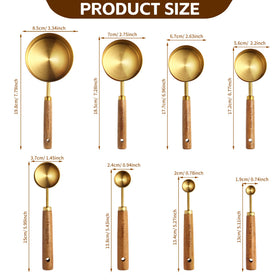 Riqwm Iro gold measuring spoons with wood handles for compact storage