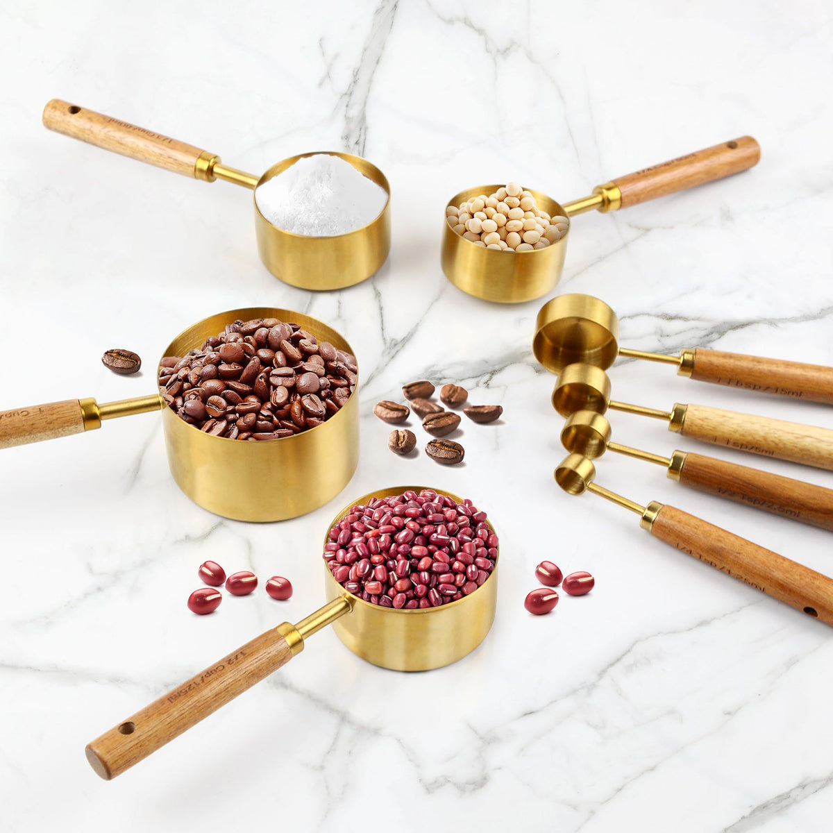 Riqwm Iro kitchen setup with gold measuring tools in use