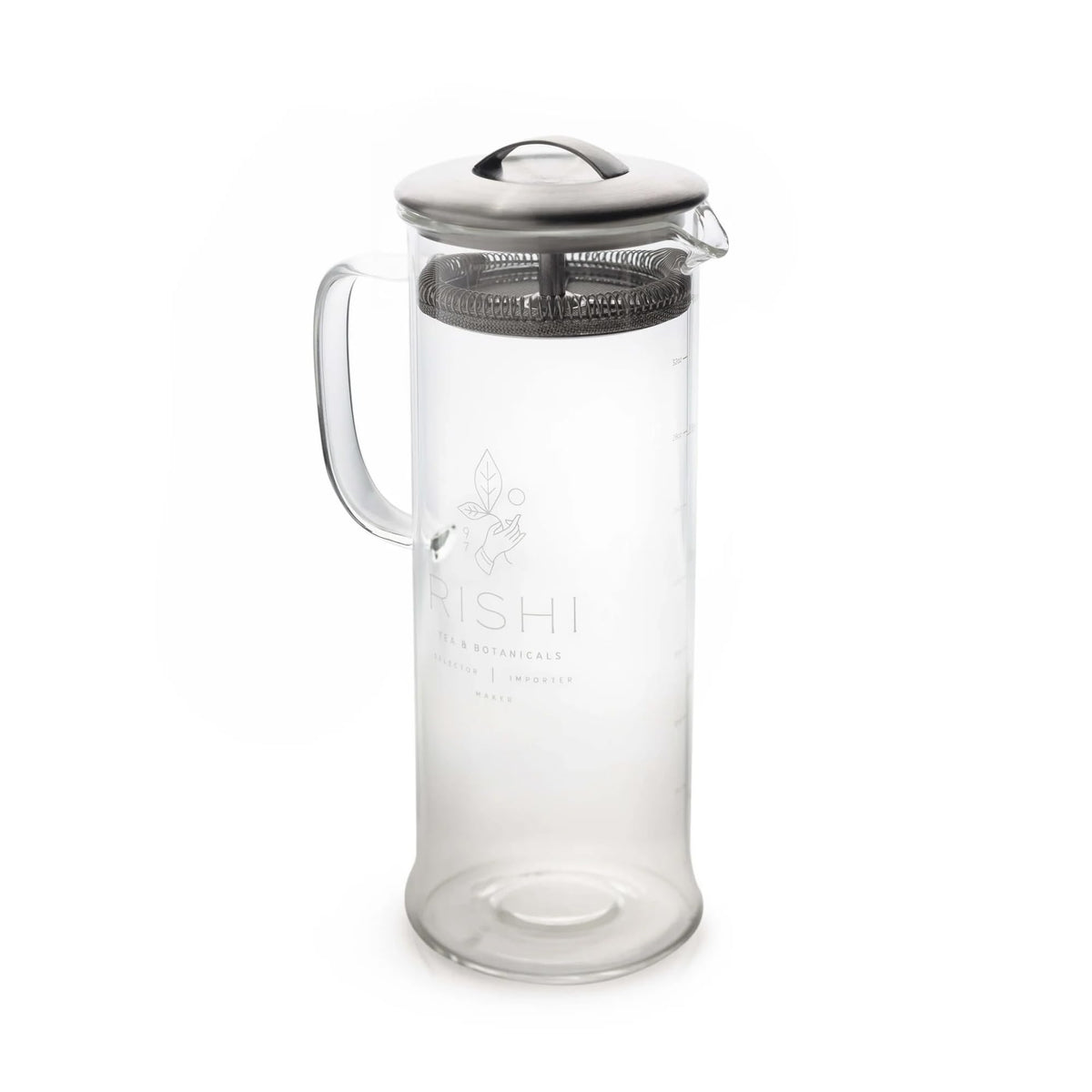 Rishi Simple Brew teapot in glass shows infusion color during pouring.